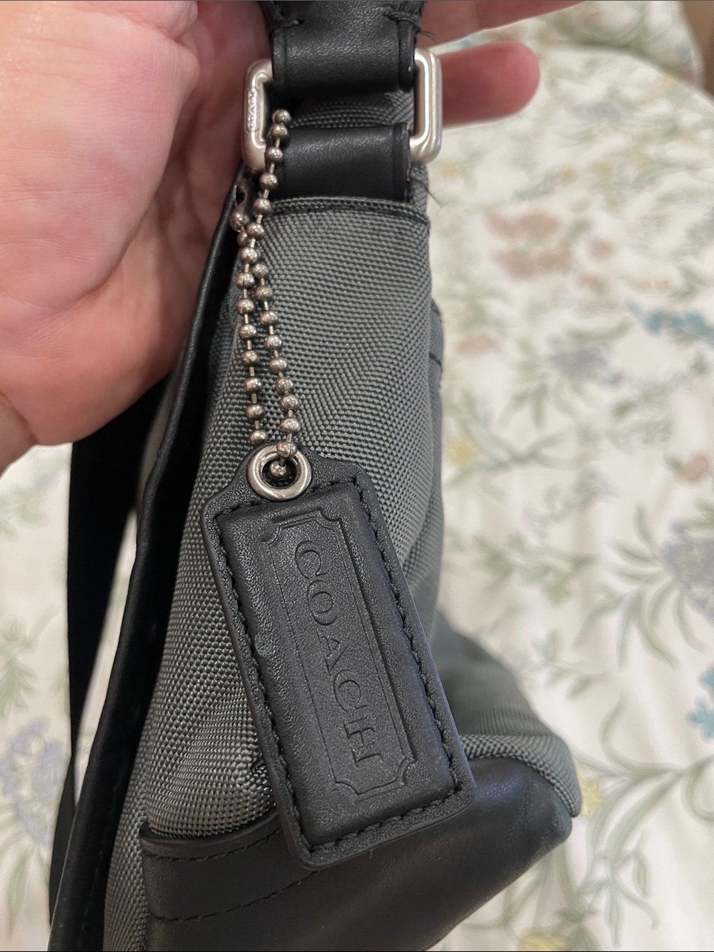 Coach Men's Gray Nylon Messenger Bag with Black Strap and Silver Buckles - Picture 10 of 10